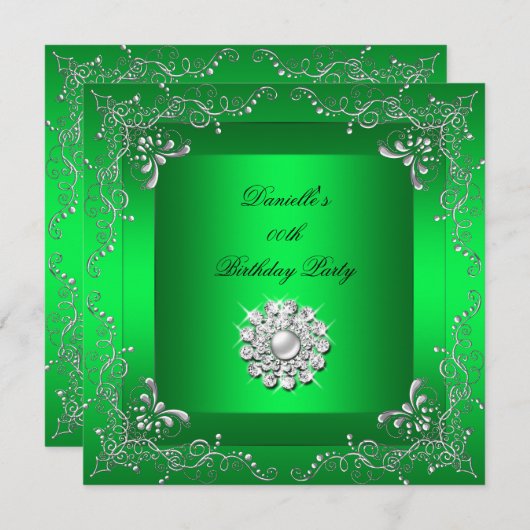 任意の年齢の誕生日パーティーライムグリーンダイヤモンドルック 招待状 (正面/裏面)
