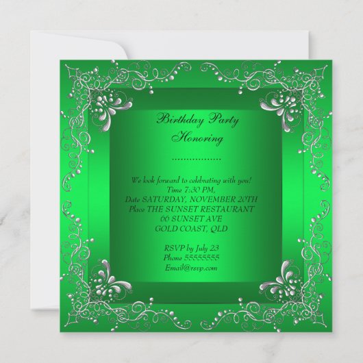 任意の年齢の誕生日パーティーライムグリーンダイヤモンドルック 招待状 (裏面)