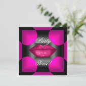 任意の年齢の誕生日パーティー抽象芸術ピンクリップ 招待状 (スタンド正面)