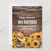 任意の年齢の誕生日パーティー素朴ウッドひまわり 招待状 (正面)