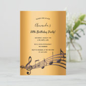 任意の年齢の誕生日パーティー金ゴールドブラックミュージックノート 招待状 (スタンド正面)