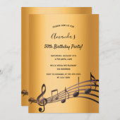 任意の年齢の誕生日パーティー金ゴールドブラックミュージックノート 招待状 (正面/裏面)