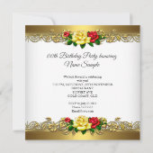 任意の年齢の誕生日パーティー金ゴールド赤い黄色バラ 招待状 (裏面)