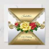 任意の年齢の誕生日パーティー金ゴールド赤い黄色バラ 招待状 (正面)