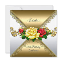 任意の年齢の誕生日パーティー金ゴールド赤い黄色バラ