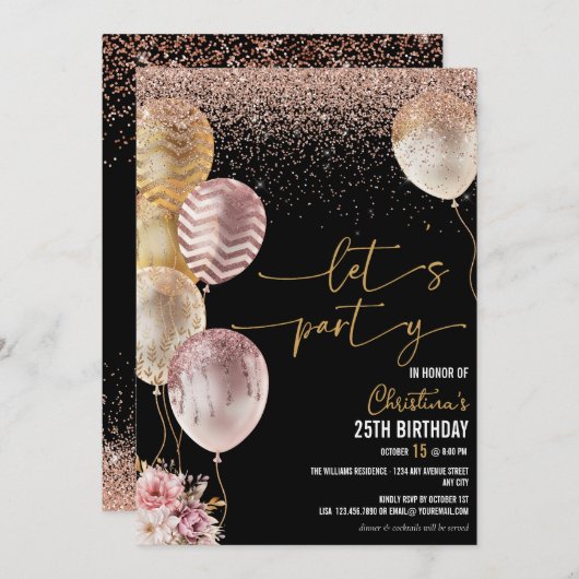 任意の年齢の誕生日パーティー 招待状 (正面/裏面)