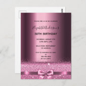 任意の年齢の誕生日パープルブルゴーニュのグラムの招待 ポストカード (正面/裏面)