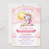 任意の年齢の誕生日ピンクと金ゴールドチュドレスユニコーン 招待状 (正面)