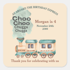 任意の年齢の誕生日列車のパーティーすべて水の色 スクエアシール