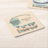 任意の年齢の誕生日列車のパーティーすべて水の色 スクエアペーパーコースター (アングル)