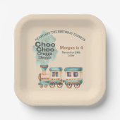 任意の年齢の誕生日列車のパーティーすべて水の色 ペーパープレート (正面)