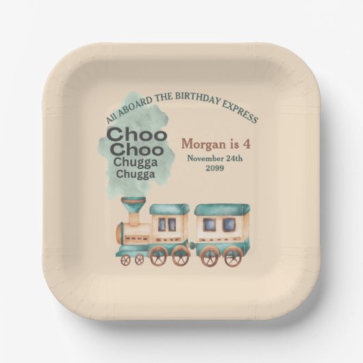 任意の年齢の誕生日列車のパーティーすべて水の色 ペーパープレート (正面)