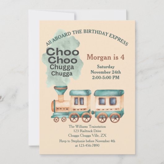 任意の年齢の誕生日列車のパーティーすべて水の色 招待状 (正面)