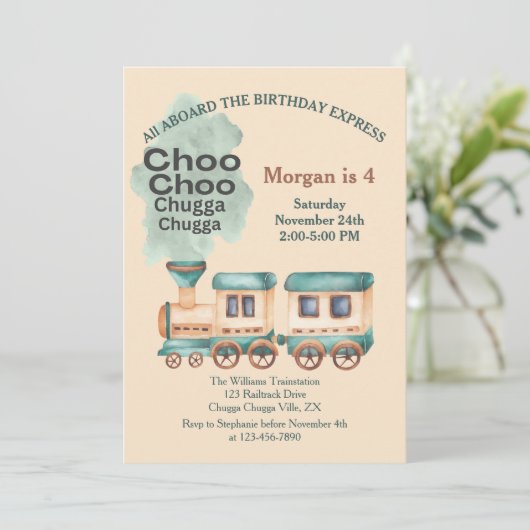 任意の年齢の誕生日列車のパーティーすべて水の色 招待状 (スタンド正面)