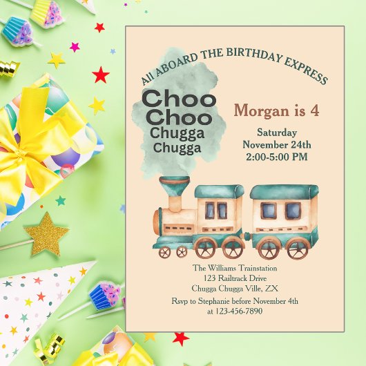 任意の年齢の誕生日列車のパーティーすべて水の色 招待状