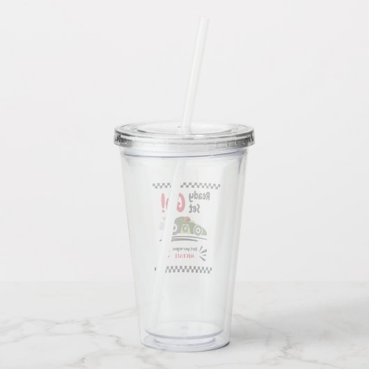 任意の年齢の誕生日準備ができてセット環境にやさしいことをしようレースカー アクリルタンブラー (裏面)