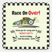 任意の年齢の誕生日準備ができてセット環境にやさしいことをしようレースカー スクエアシール (正面)