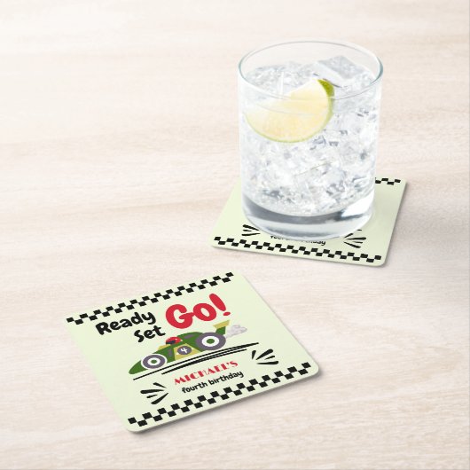 任意の年齢の誕生日準備ができてセット環境にやさしいことをしようレースカー スクエアペーパーコースター (インサイチュ)