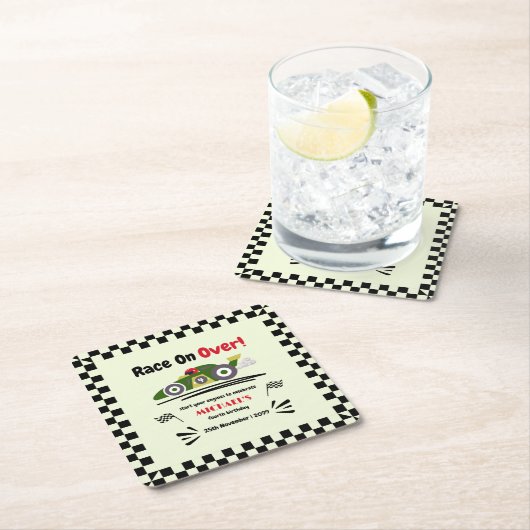 任意の年齢の誕生日準備ができてセット環境にやさしいことをしようレースカー スクエアペーパーコースター (インサイチュ)