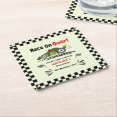 任意の年齢の誕生日準備ができてセット環境にやさしいことをしようレースカー スクエアペーパーコースター (アングル)