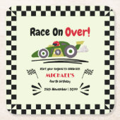 任意の年齢の誕生日準備ができてセット環境にやさしいことをしようレースカー スクエアペーパーコースター (正面)