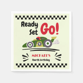 任意の年齢の誕生日準備ができてセット環境にやさしいことをしようレースカー スタンダードカクテルナプキン