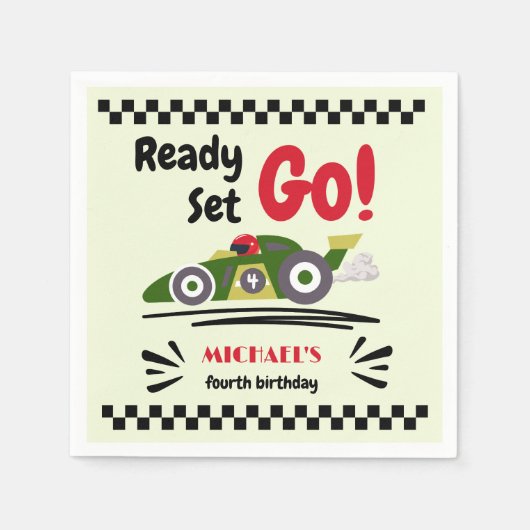 任意の年齢の誕生日準備ができてセット環境にやさしいことをしようレースカー スタンダードカクテルナプキン (正面)