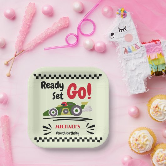 任意の年齢の誕生日準備ができてセット環境にやさしいことをしようレースカー ペーパープレート (パーティー)