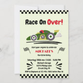 任意の年齢の誕生日準備ができてセット環境にやさしいことをしようレースカー 招待状 (正面)