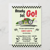 任意の年齢の誕生日準備ができてセット環境にやさしいことをしようレースカー 招待状 (正面)