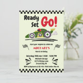 任意の年齢の誕生日準備ができてセット環境にやさしいことをしようレースカー 招待状 (スタンド正面)