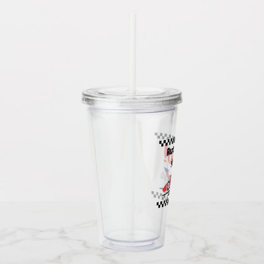 任意の年齢の誕生日準備セット行く赤ブルーレースカー アクリルタンブラー (右)