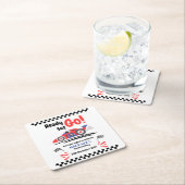 任意の年齢の誕生日準備セット行く赤ブルーレースカー スクエアペーパーコースター (インサイチュ)