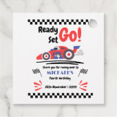 任意の年齢の誕生日準備セット行く赤ブルーレースカー フェイバータグ (裏面)