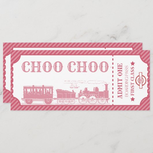 任意の年齢の電車のテーマ女の子の誕生日 招待状 (正面/裏面)