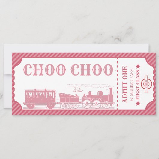 任意の年齢の電車のテーマ女の子の誕生日 招待状 (正面)