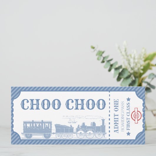 任意の年齢の電車のテーマ男の子の誕生日 招待状 (スタンド正面)