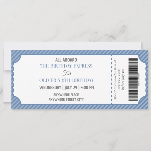 任意の年齢の電車のテーマ男の子の誕生日 招待状 (裏面)