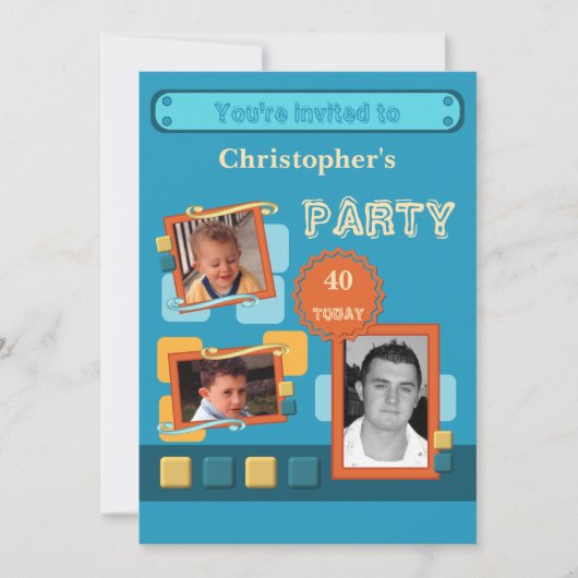 任意の年齢の青男性へ色40番目のパーティーを追加 招待状 (正面)