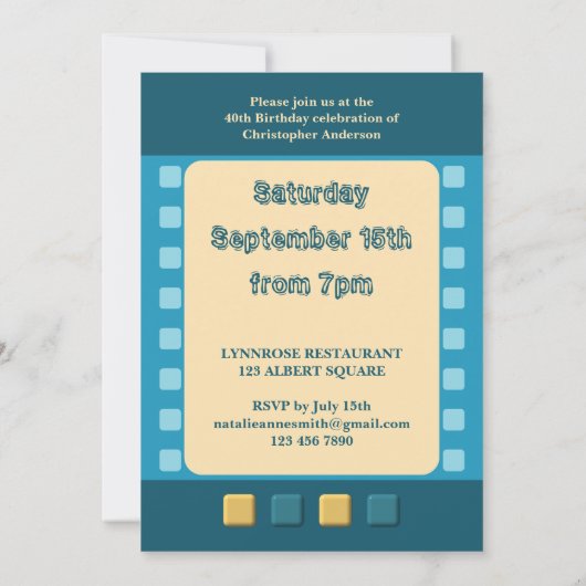 任意の年齢の青男性へ色40番目のパーティーを追加 招待状 (裏面)