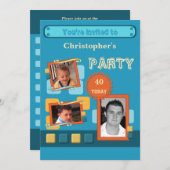任意の年齢の青男性へ色40番目のパーティーを追加 招待状 (正面/裏面)