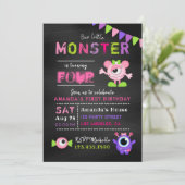 任意の年齢の黒板リトルモンスターガール誕生日 招待状 (スタンド正面)