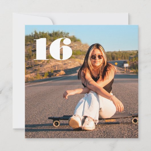 任意の年齢の10代の誕生日写真ミニマリストピンク 招待状 (正面)