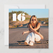 任意の年齢の10代の誕生日写真ミニマリスト白 招待状 (正面)