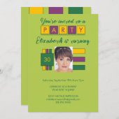 任意の年齢を追加する写真名の緑の誕生日パーティー 招待状 (正面/裏面)