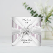 任意の年齢エレガントピンクの白い銀の誕生日パーティー 招待状 (スタンド正面)