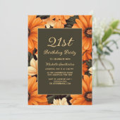 任意の年齢オレンジ色の花茶色の誕生日 招待状 (スタンド正面)