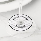 任意の年齢カスタムのタイル模様 – 白黒 ワイングラスタグ (クローズアップ)