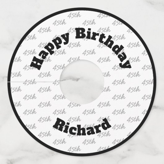 任意の年齢カスタムのタイル模様 – 白黒 ワイングラスタグ (裏面)