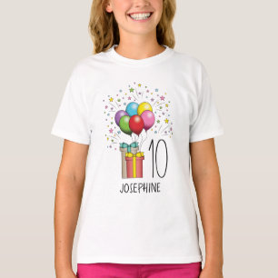 任意の年齢カラフル誕生日バルーンとプレゼント Tシャツ